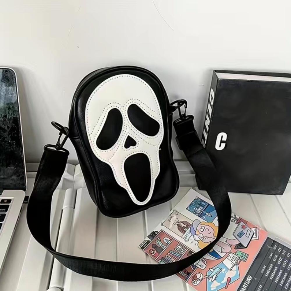 HALLOWEEN GHOST SKULL DESIGN GOTH ZIPPER CROSSBODY - BLACK